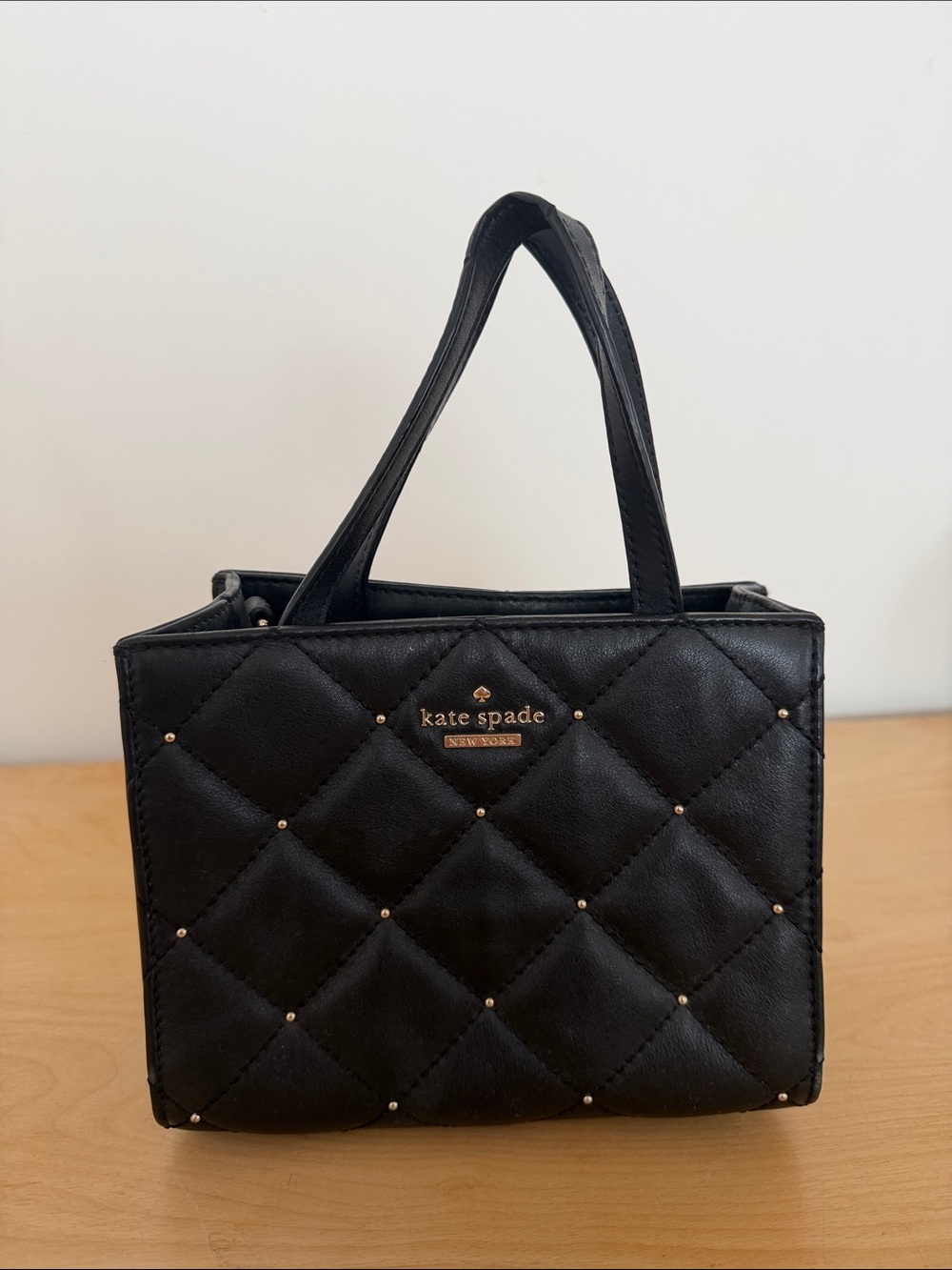 kate spade Black Quilted Mini Satchel with Stud Accents